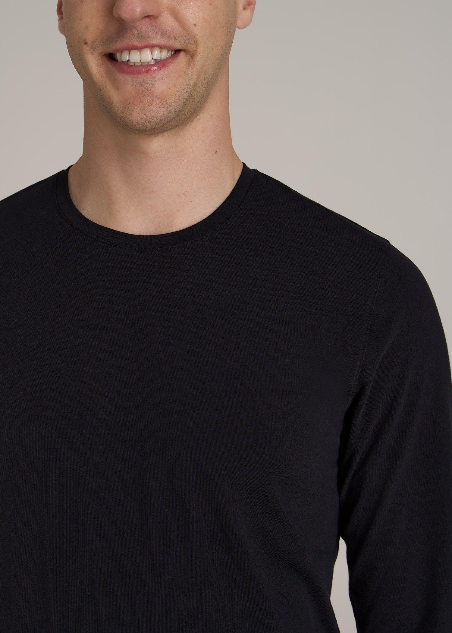 MODERN-FIT Stretch Cotton Long Sleeve Tall Men's Tee in Black Male Product Image