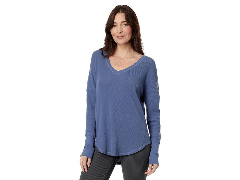 Mod-o-doc Washed Cotton Modal Thermal Long Sleeve V-Neck Tunic (Whirlpool) Women's Clothing Product Image