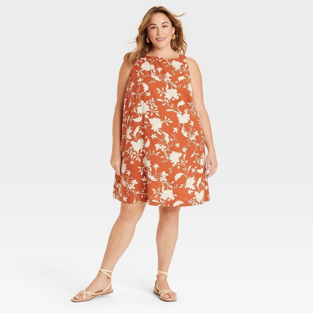 Womens Mini Shift Dress - Ava & Viv Rust Floral 3X Product Image