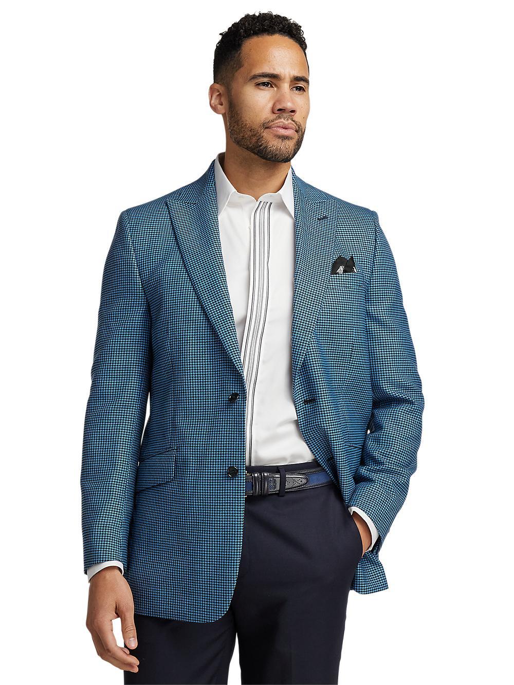 Wool Houndstooth Single Breasted Peak Lapel Sport Coat - Blue/black Product Image