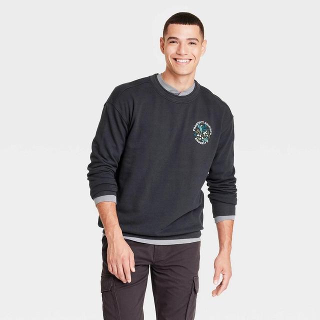 Mens French Terry Crewneck Pullover Sweatshirt - Goodfellow & Co Charcoal Product Image