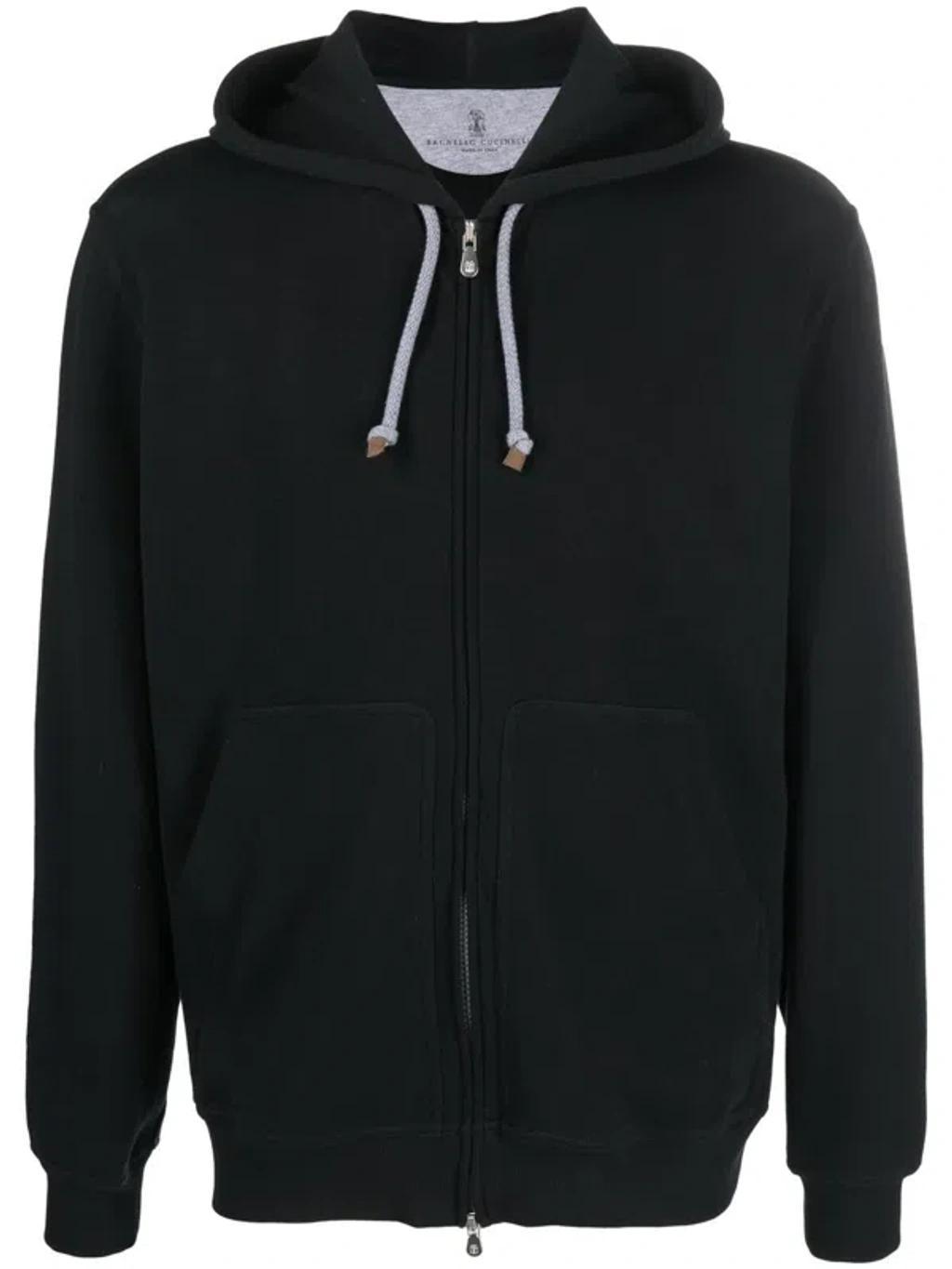 Cotton Blend Zipped Hoodie In Black Product Image