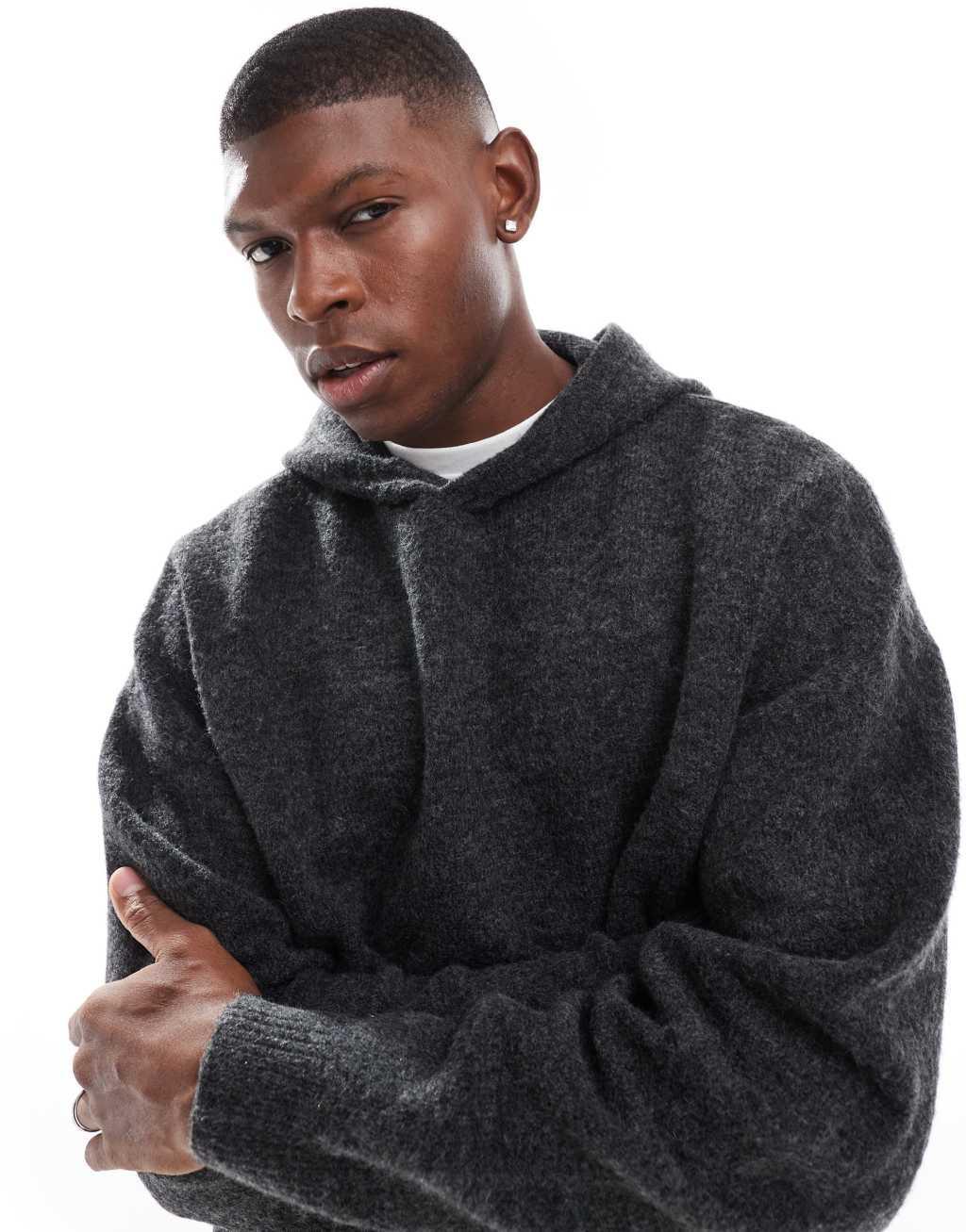 ADPT oversized knit hoodie in gray Product Image