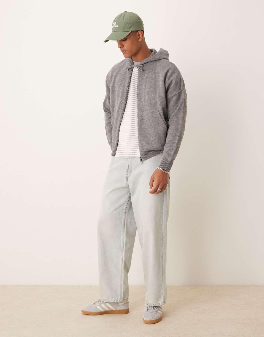 ASOS DESIGN extreme oversized boxy fit knitted hoodie in gray heather Product Image