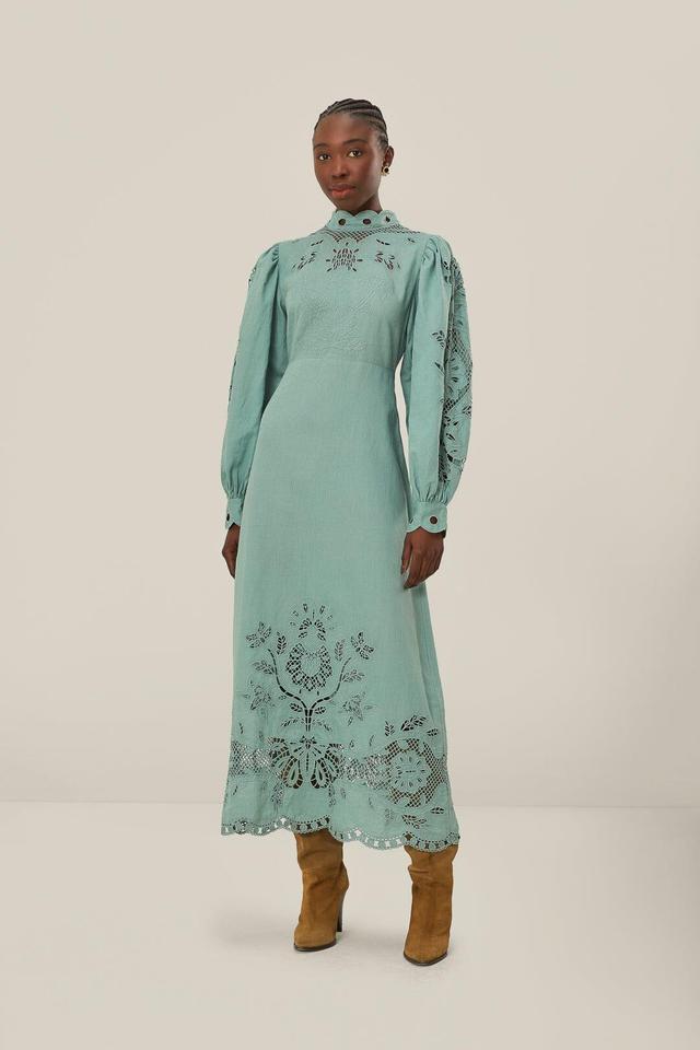 Blue Long Sleeve Midi Dress Product Image