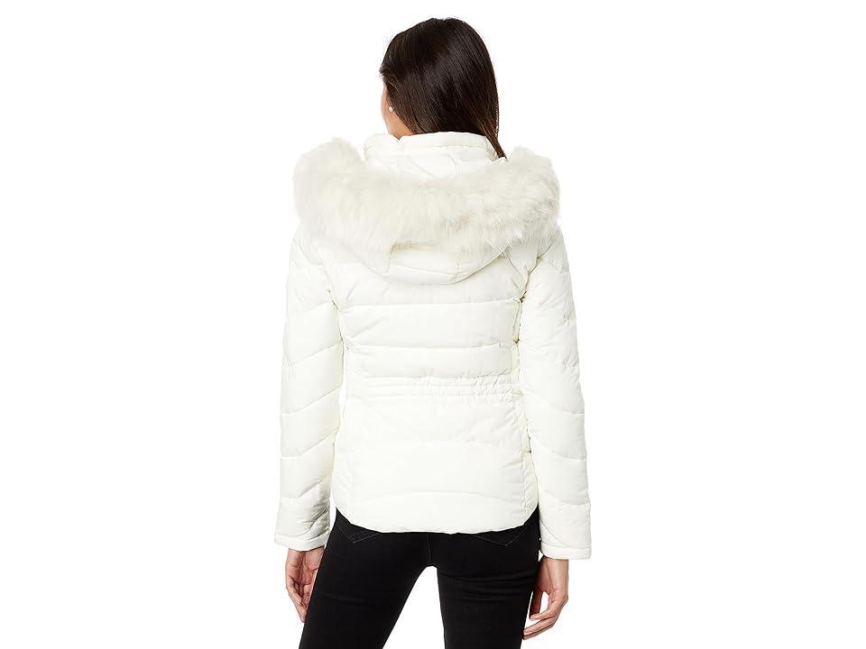 Calvin Klein Short Faux Fur Trim Puffer (Eggshell) Women's Jacket Product Image