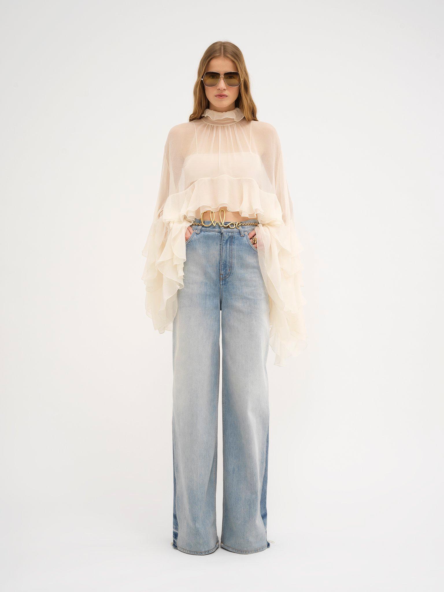 High-low ruffle top in silk mousseline Product Image