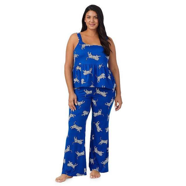 Plus Size Beauty Sleep Social Cozy Jersey Crop Pajama Tank Top & Flare Pajama Pants Set, Womens Product Image