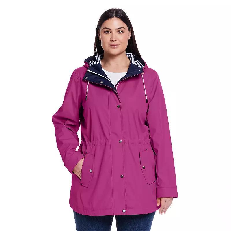 Plus Size Weathercast Hooded Nautical Anorak Jacket, Womens Pink Product Image