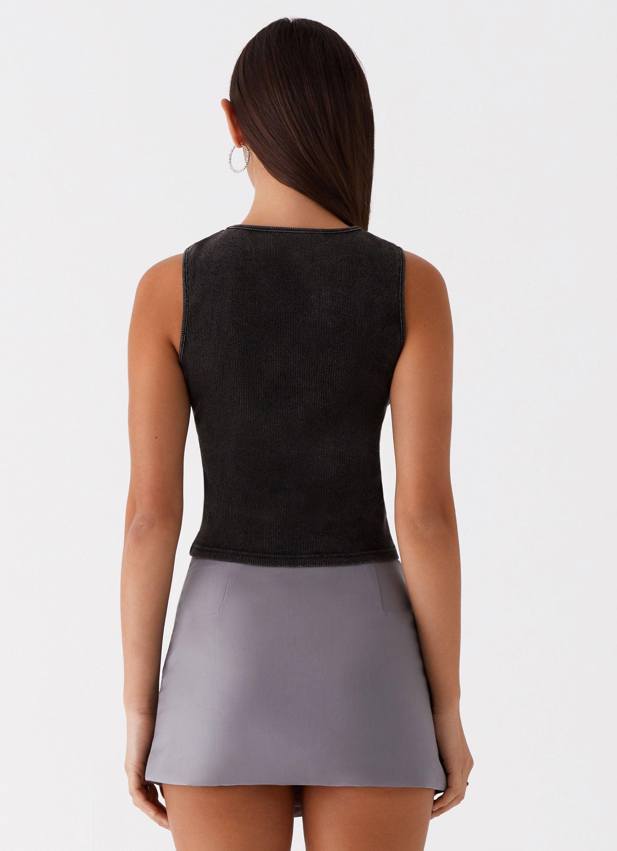 Beyond Cut Out Ribbed Top - Charcoal Product Image