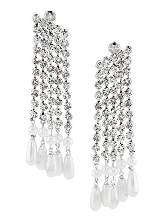 Womens Silvertone, Imitation Pearl & Crystal Waterfall Earrings Product Image