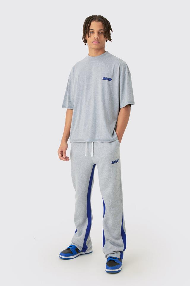 Mens Grey Man Oversized Boxy Contrast Stitch T-shirt Gusset Jogger Set, Grey Product Image