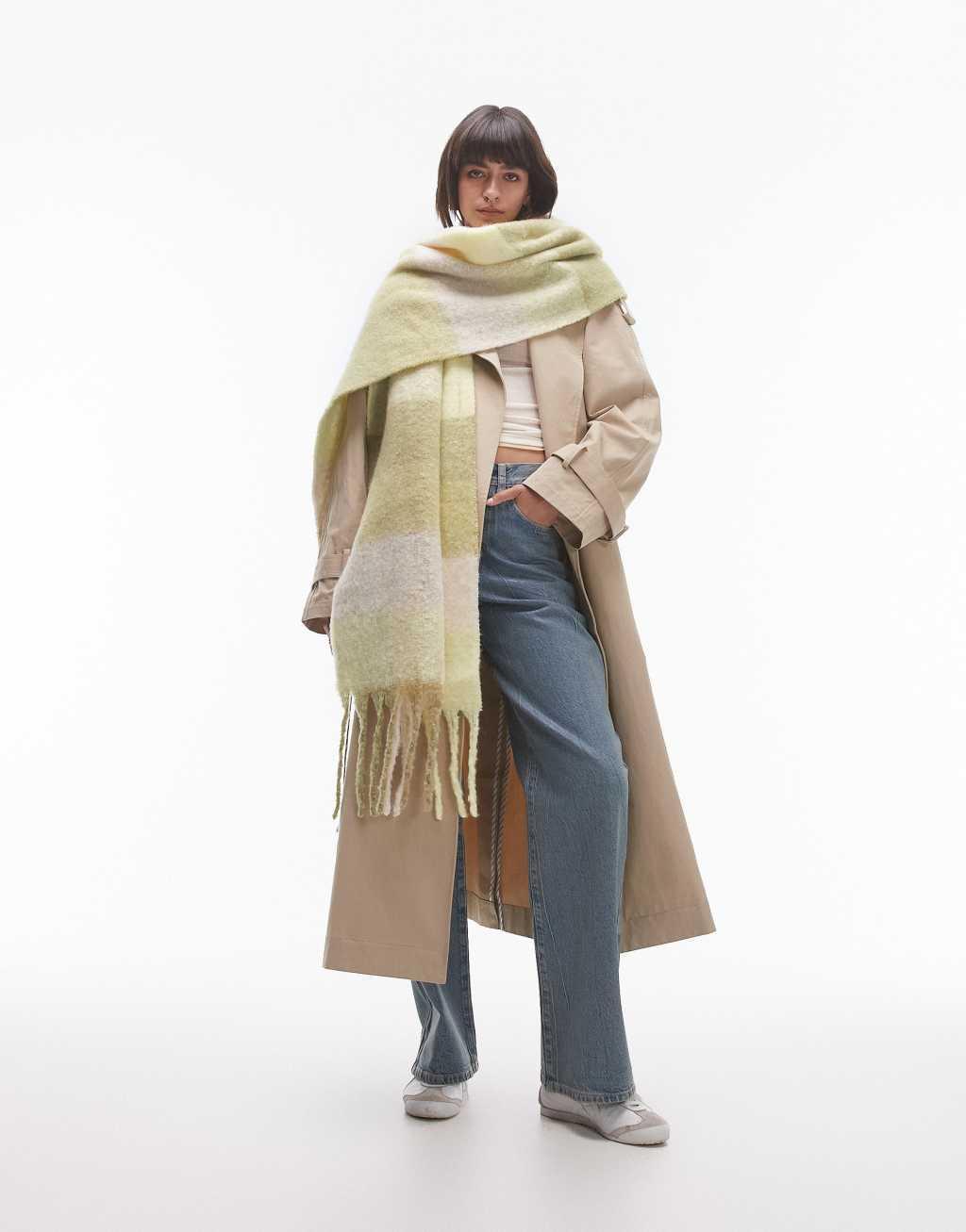 Topshop Sydney plaid blanket scarf in green Product Image