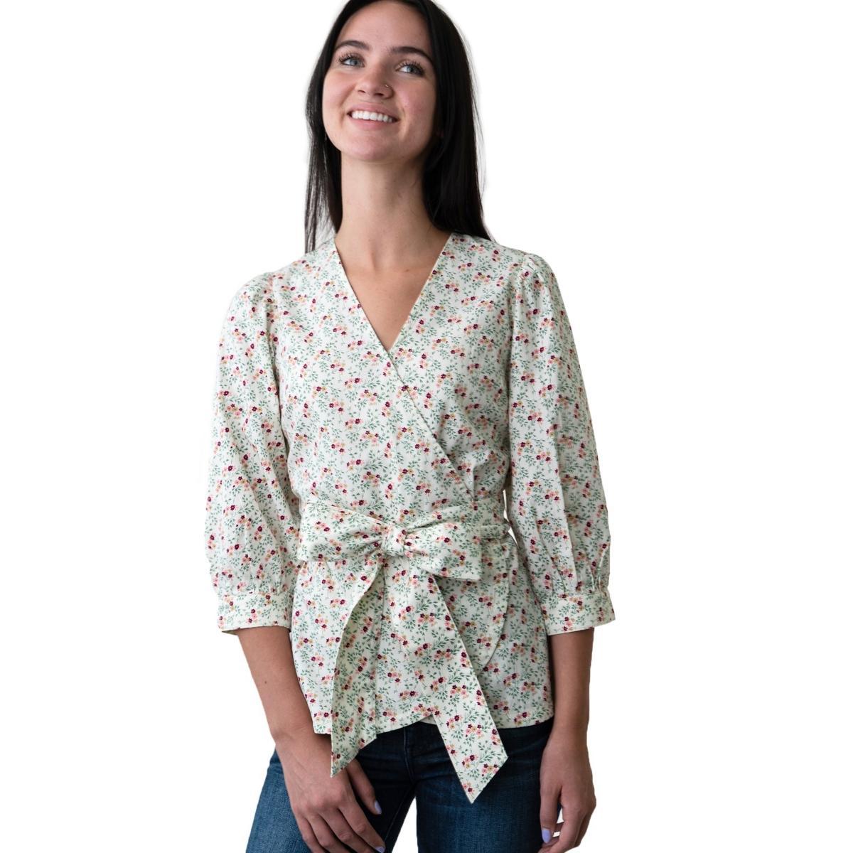 Hope & Henry Womens Puff Sleeve Wrap Top Product Image