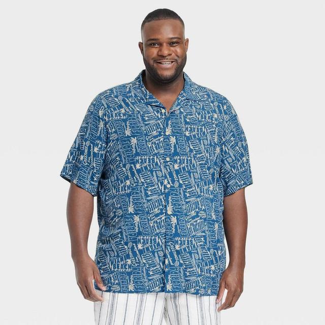 Mens Big & Tall Floral Print Short Sleeve Button-Down Shirt - Goodfellow & Co Navy Blue XLT Product Image