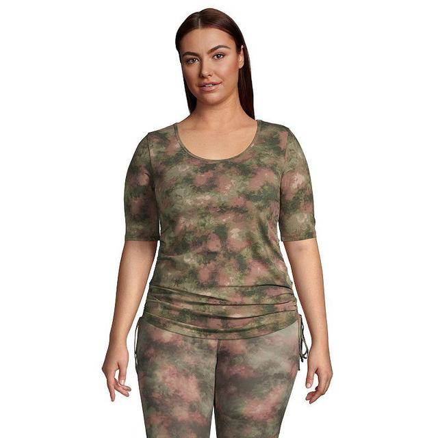 Plus Size Lands End Power Performance Solid Drawstring Top, Womens Green Moss Camo Dye Product Image