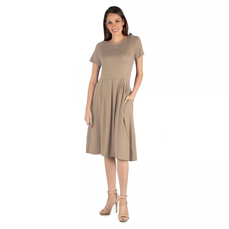 Womens 24seven Comfort Apparel Short Sleeve Midi Dress with Pockets Brown Product Image