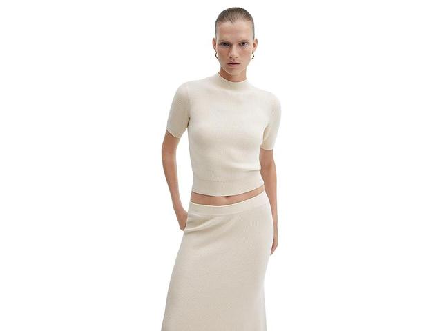 MANGO - Ribbed midi skirt beige - L - Women Product Image