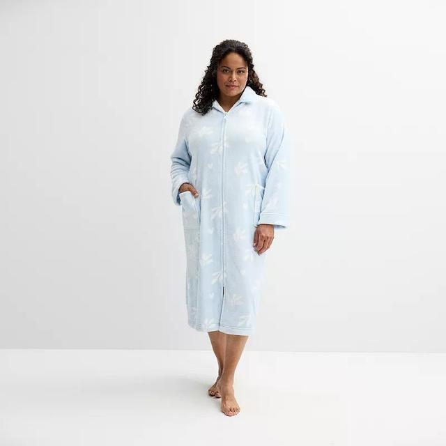 Plus Size Croft & Barrow Plush Zip-Front Long Sleeve Robe, Womens Product Image