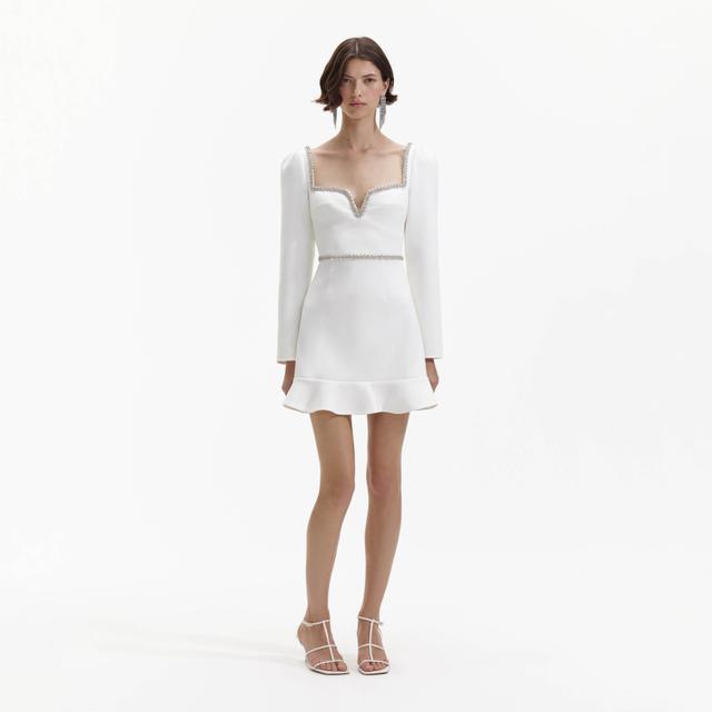 White Bonded Crepe Long Sleeve Mini Dress Product Image