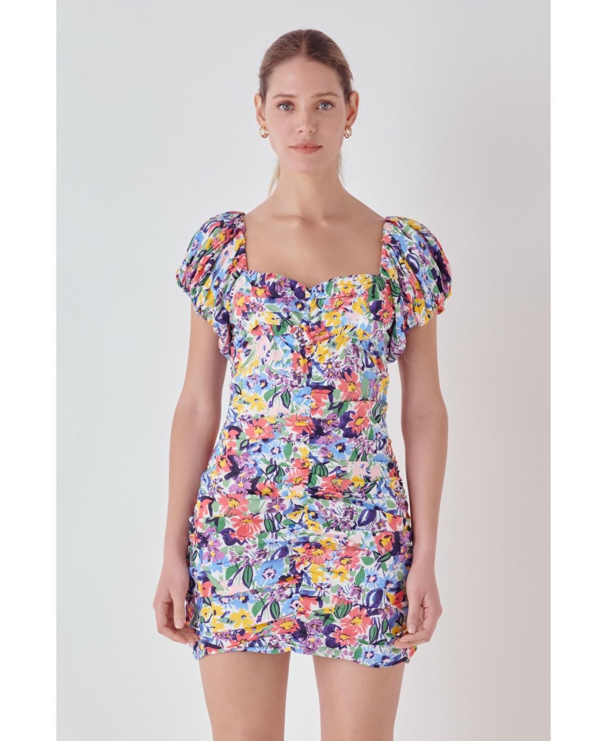 Womens Floral Off the Shoulder Ruched Mini Dress Product Image