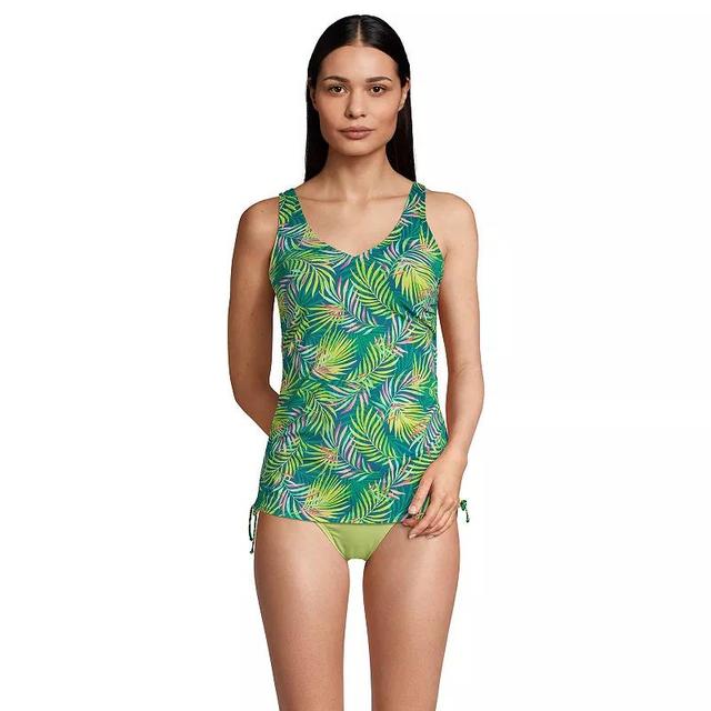 Womens Lands End Ruched UPF 50 Underwire D-Cup Tankini Top Blue Team Palm Product Image