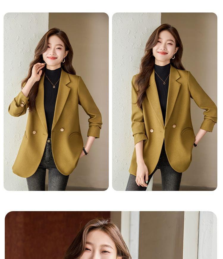 Lapel Collar Plain Double Button Blazer Product Image