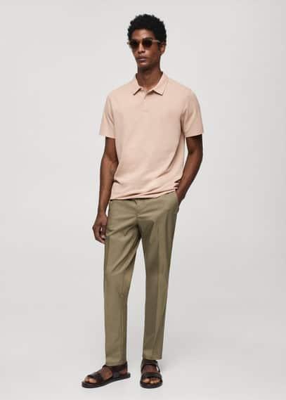 MANGO MAN - Slim-fit textured cotton polo shirt pastel pinkMen Product Image