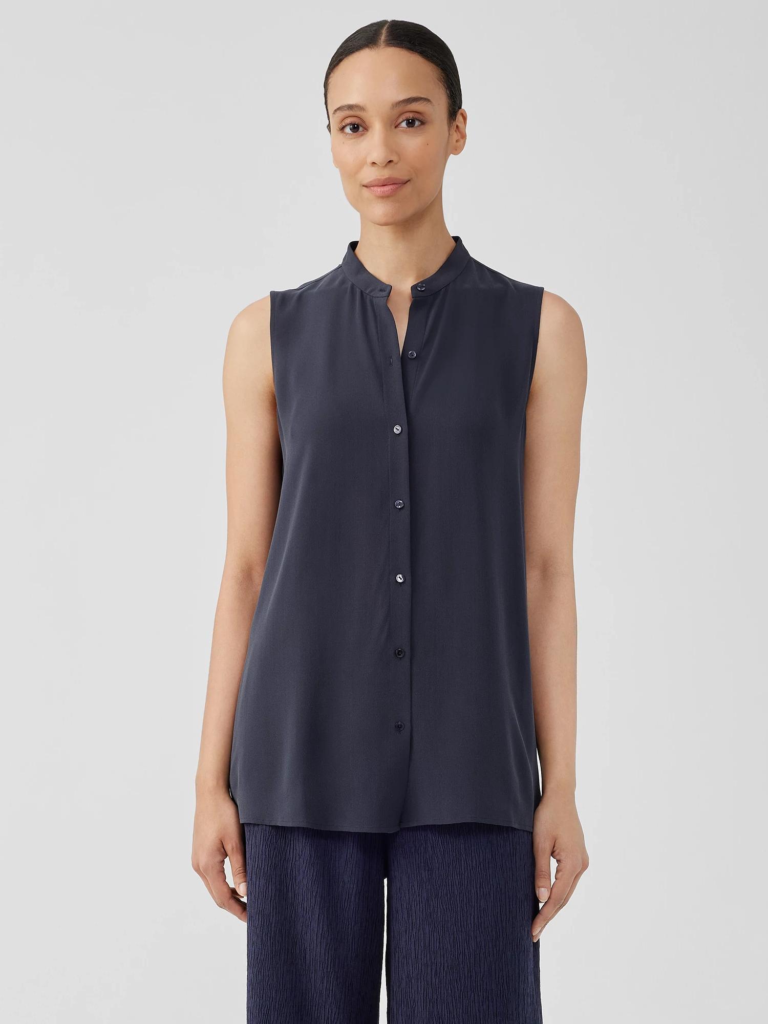 EILEEN FISHER Silk Georgette Crepe Sleeveless Shirtfemale product image