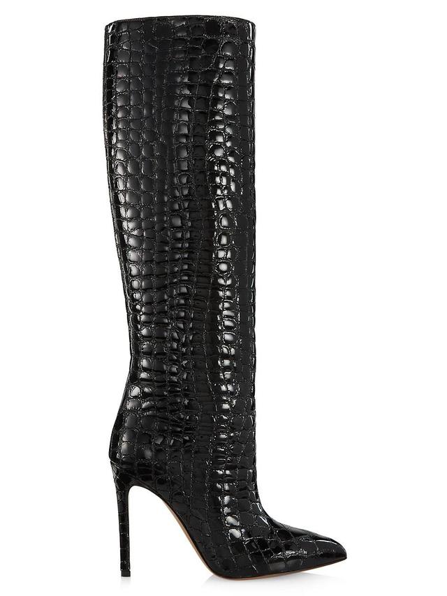 Womens 105MM Crocodile-Embossed Leather Knee-High Boots Product Image