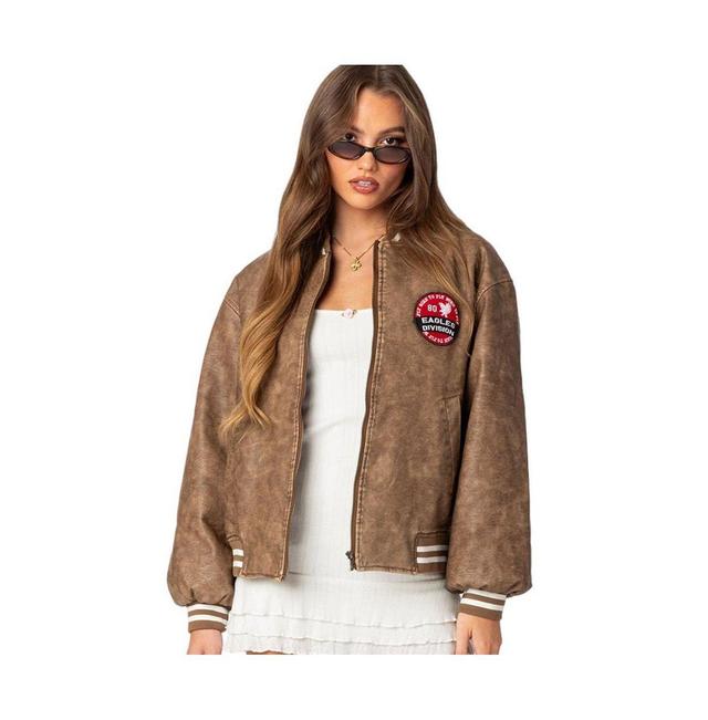 EDIKTED Washed Faux Leather Bomber Jacket Product Image