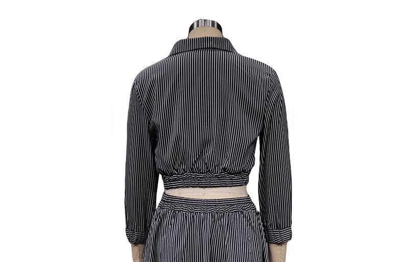 Set: Long-Sleeve Striped Shirt + Midi A-Line Skirt Product Image