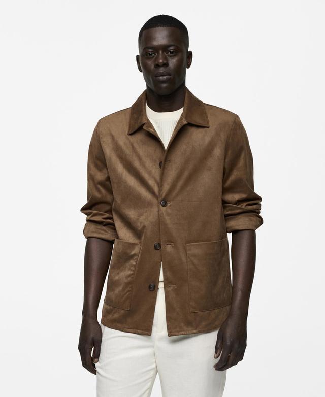 Mango Mens Pockets Detail Suede Effect Overshirt Product Image