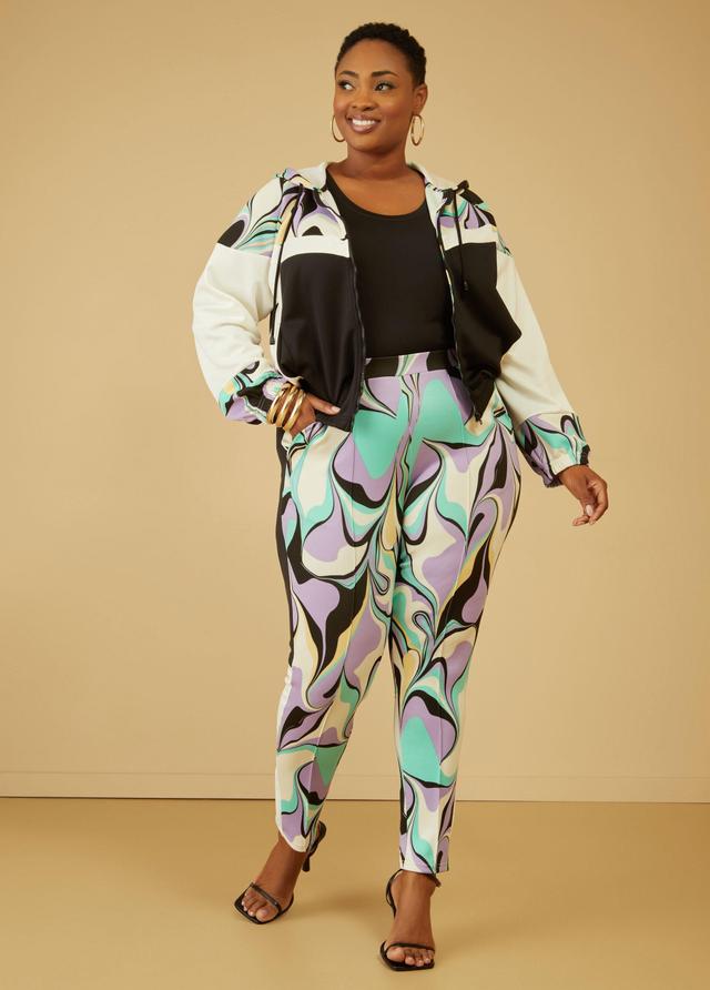 Plus Size Seam Detailed Swirl Print Leggings Ashley Stewart Product Image