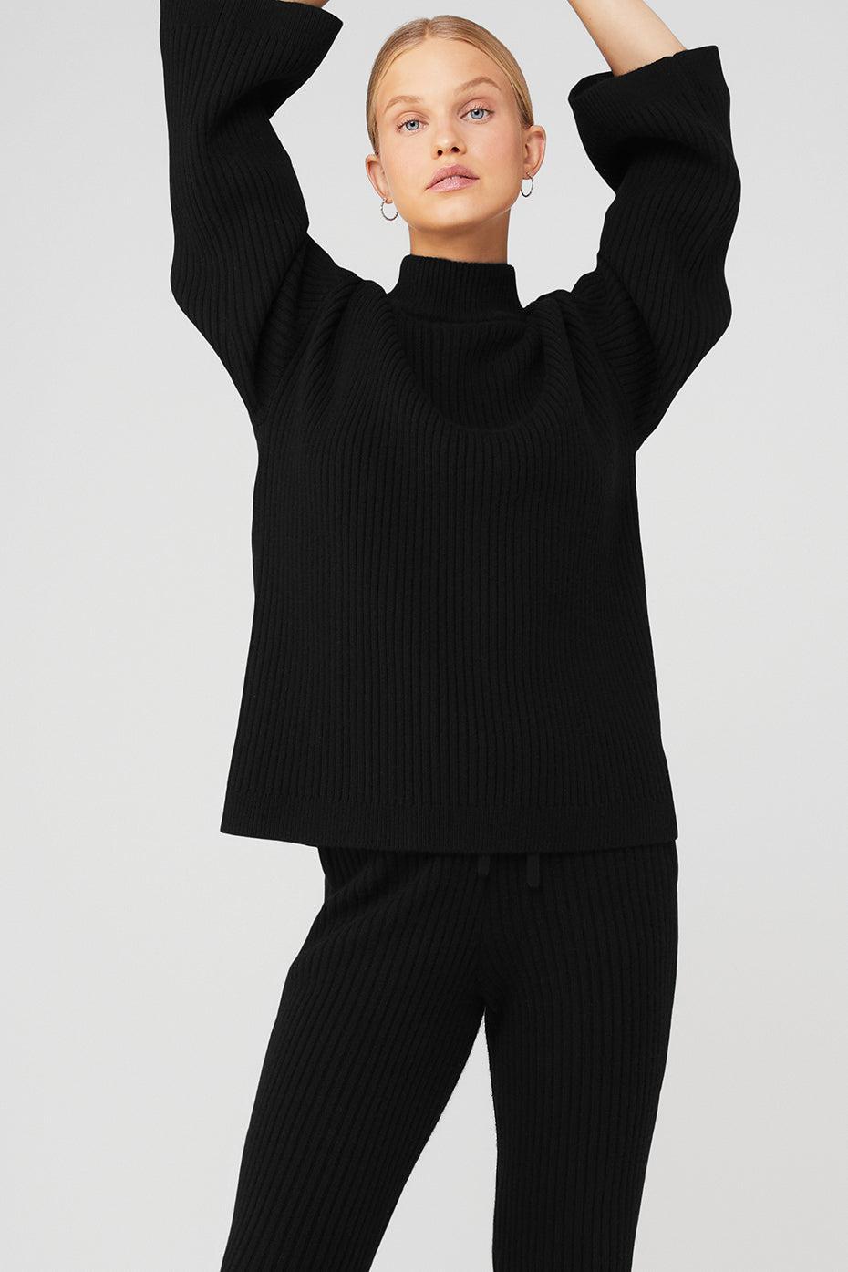 Cashmere Ribbed Winter Dream Mock Neck Coverup - Black Female Product Image