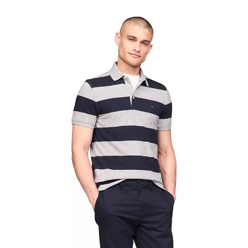 Mens Tommy Hilfiger Slim Fit Colorblock Stripe Polo Gray Grey Product Image