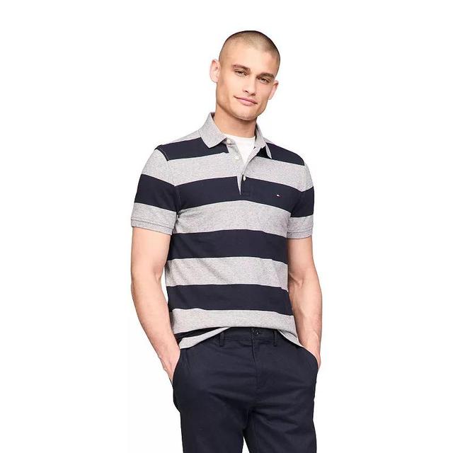 Mens Tommy Hilfiger Slim Fit Colorblock Stripe Polo Gray Grey Product Image