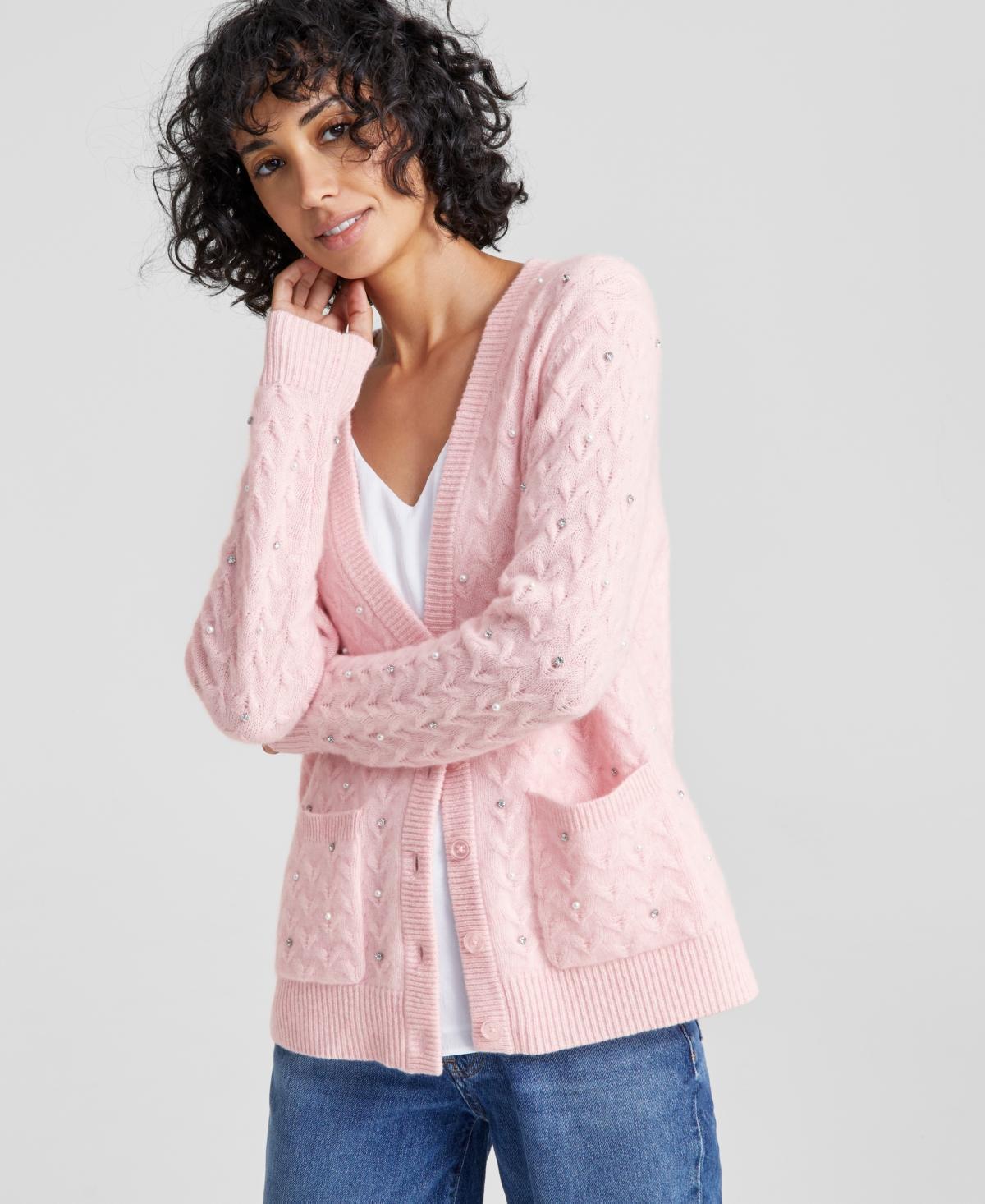 Charter Club Womens Cashmere Embellished Textured Cardigan, Created for Macys Product Image