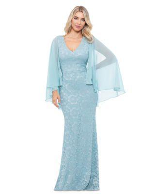 Betsy & Adam Womens Lace Cape-Sleeve Gown Product Image