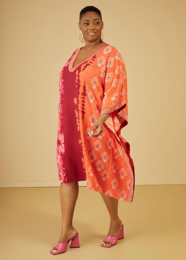 Tie Dyed Embroidered Kaftan Dress Product Image