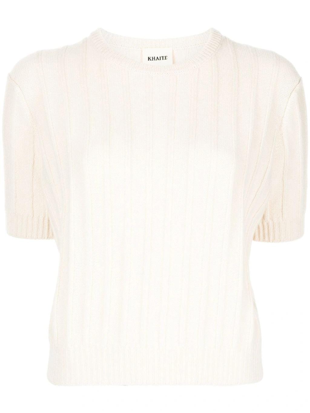 Cashmere Cable-knit Cropped T-shirt In Cream product image