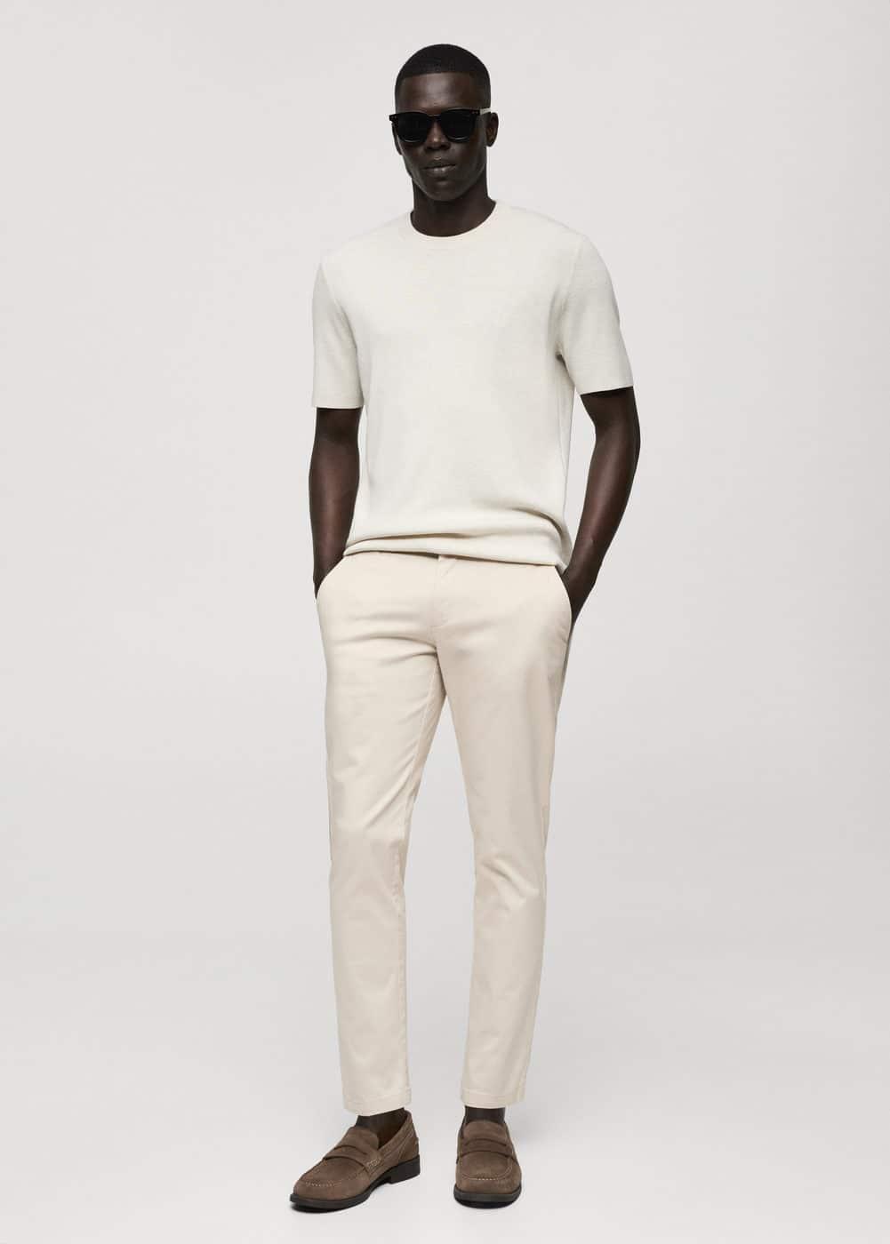 Mango Mens Cotton Tapered Crop Pants - Light Product Image