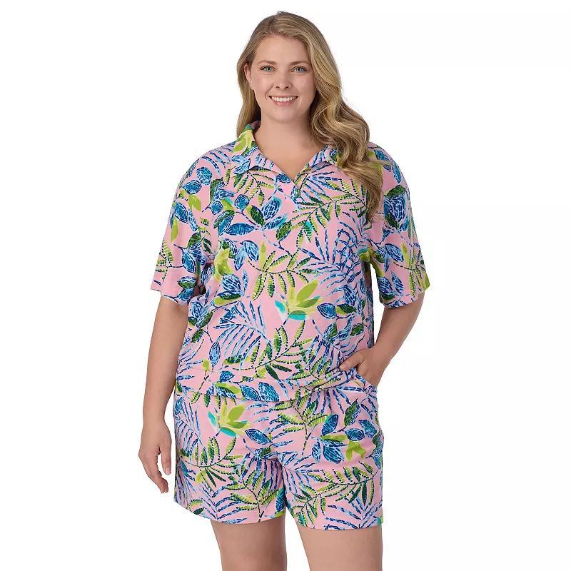 Plus Size Cuddl Duds Short Sleeve Sleep Sweatshirt & Bermuda Shorts Set, Womens Product Image