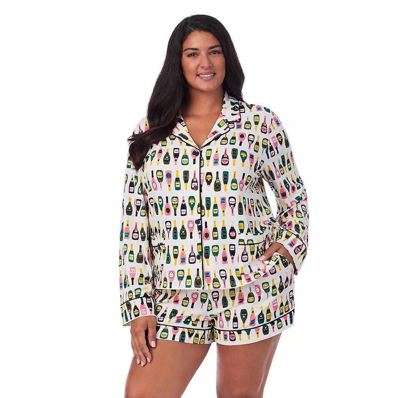 Plus Size Beauty Sleep Social Jersey Long Sleeve Notch Pajama Top & Pajama Boxers Set, Womens Product Image