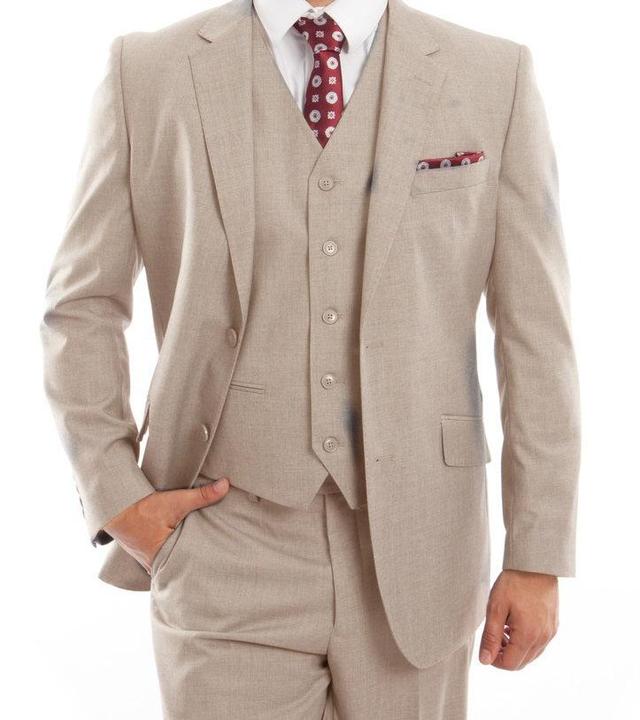 Arezzo Collection - Wool Suit Modern Fit Italian Style 3 Piece in Tan Product Image