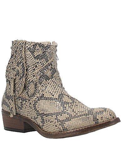 Dingo Clementine Snake Print Leather Studded Western Booties Product Image