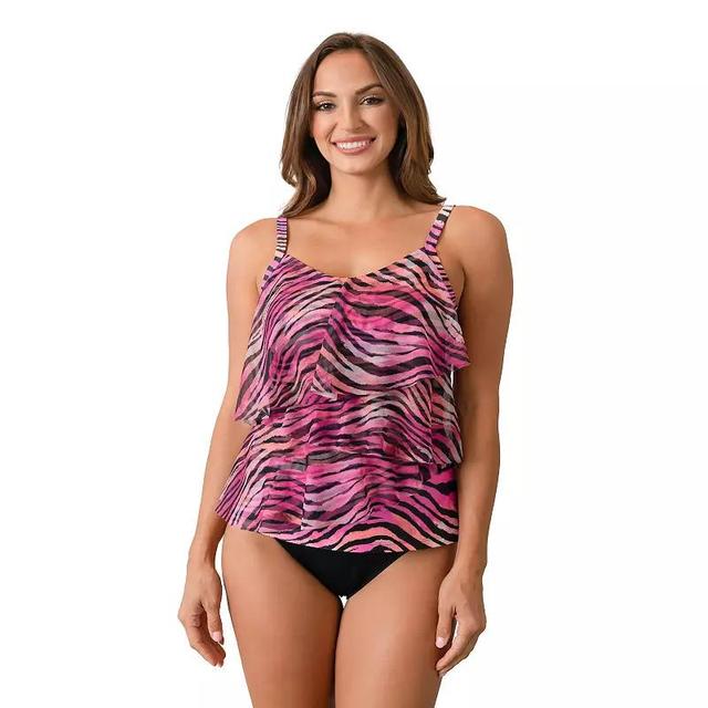 Womens Del Raya Asymmetrical 3-Tier Mesh Tankini Top Product Image