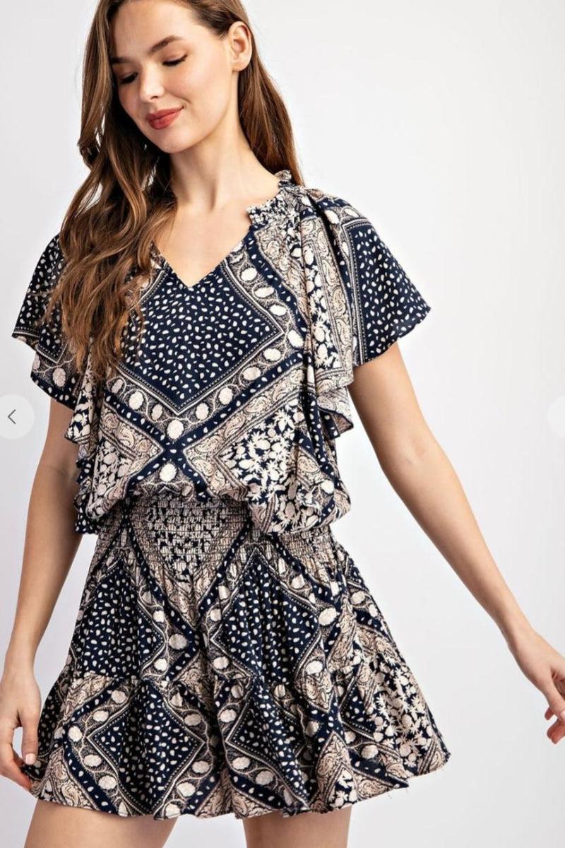 Smocked Waist Dress, Navy Product Image