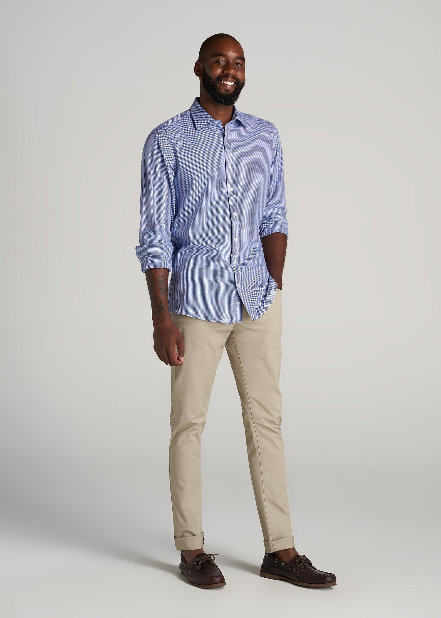 Oskar Button-Up Dress Shirt for Tall Men in Cobalt Mini Check Male Product Image