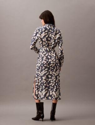 Flowing Print Midi Shirt Dress Product Image